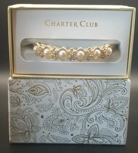 Charter Club Gold-Tone Crystal & Imitation pearl Bangle Bracelet NIB JLY25 - Picture 1 of 6