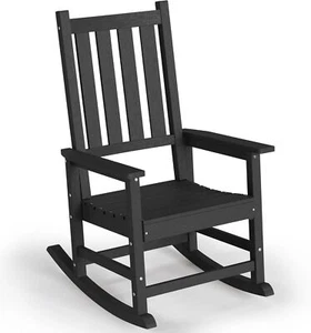 Large Natural Patio Rocking Chair Poly Porch with Slat Backrest Smooth Armrests - Picture 1 of 6