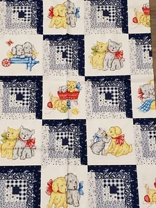 Sewing Quilting "Happy Days" Cotton Fabric ~ Kittens and Puppies 1 yard - Picture 1 of 5