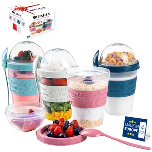Hakan Joghurt Parfait Becher mit Deckel und Löffel, Mehrwegbecher, 4er Pack, 20 Oz - Bild 1 von 10