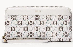 Fossil Jori RFID Zip Clutch White Floral Wristlet SWL2699976 Purse NWT $90 MSRP - Picture 1 of 2