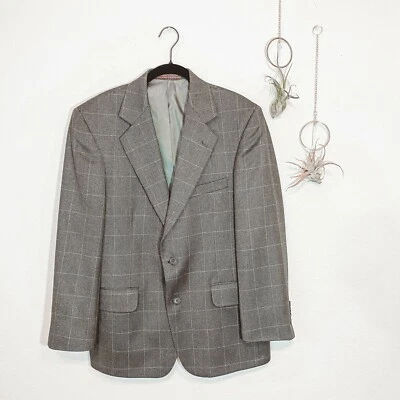 Nordstrom Gray Wool Blazer with White Windowpane Print Size 39SS - Imagem 1 de 4