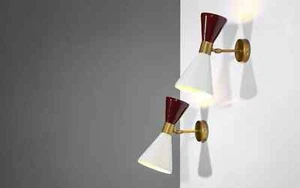 1950's Mid Century Brass Italian Diabolo Wall Sconce Light -Fixture 2 Bulb Pair. - Picture 1 of 5