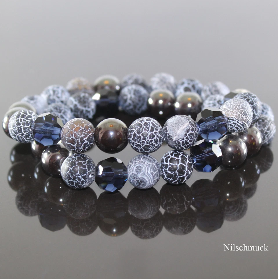 Damen Double Cracked Frosted Perlen Gummiarmband Hämatit Armband für Frauen  - Bild 1 von 1