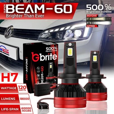 2 x H7 GBrite Super Beam 60 CANBUS ERROR FREE LED HEADLIGHT BULBS XENON WHITE UK - Image 1 of 4