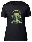 Alien Music Headphones Womens T-Shirt DJ Dance Party Rock Roll Indie Ladies Tee