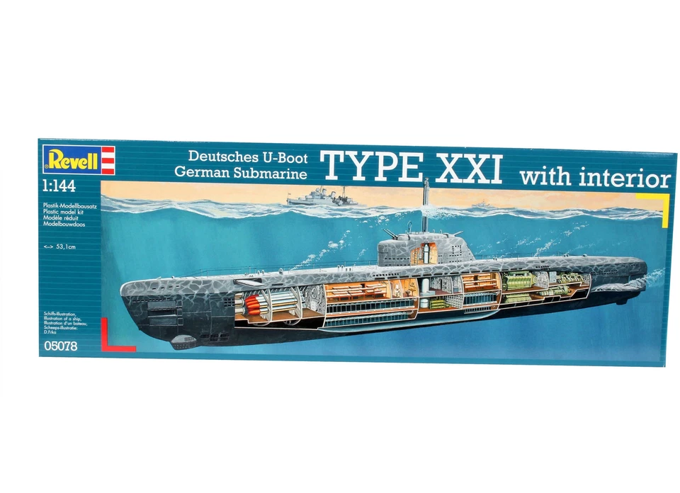 U-Boat XXI Type W/ Interieur Submarine 1:144 Plastic Model Kit REVELL - Immagine 1 di 1