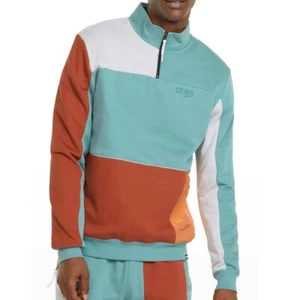 Puma Signature Men's Colorblock Pullover 1/4 Zip Logo Sweatshirt Mineral Blue XL - Picture 1 of 4