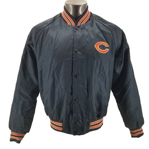 Vintage 80's Chicago Bears Chalk Line Satin Bomber Jacket Men's Size Medium - Picture 1 of 9