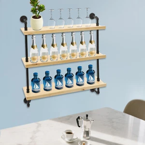 3-Tiers Wine Bottles Floating Shelves Display Storage Organizer for Home Bar - Picture 1 of 14