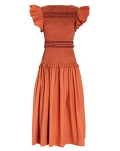 NEW Ulla Johnson Madeline Ruffled Smocked Cotton-Jersey Midi Dress Size 6 #D6712 - Picture 1 of 11