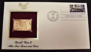 World War II Allies Free Rome and Paris First Day of Issue Stamp Cover - Gold - Picture 1 of 5