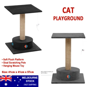 Cat Playground Platform House Tree Scratching Sisal Tower Post Toy Scratcher - Picture 1 of 8