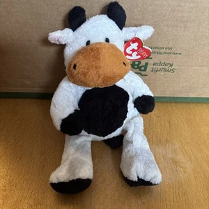 TY 2002 Pluffies Grazer la Vaca Suave Peluche Gorro Juguete Becerro Blanco Negro 10" - Imagen 1 de 6