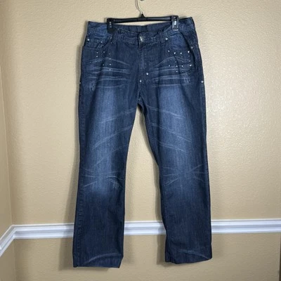Jeans Vintage Etiqueta Negra Hombres 36X31 Azul Denim Y2K Motociclista Gótico Tachonado Patinador Punk Foto 1 de 4
