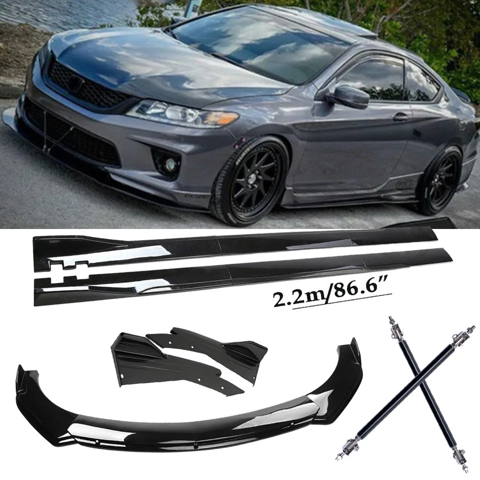 Front Bumper Rear Lip Body Kit Spoiler Side Skirt Glossy Black For Honda Accord Foto 1 de 4