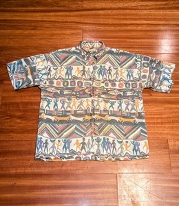 True Vintage 80s Tribal Abstract Art All Over Print Button Shirt sz M Body Focus - Picture 1 of 8