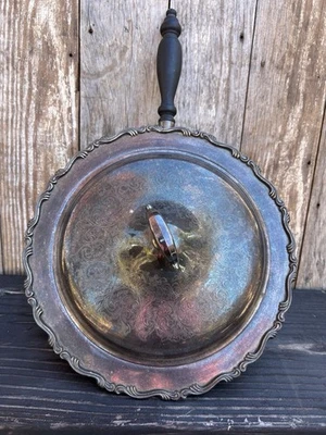 ВИНТАЖНАЯ ПОСЕРЕБРЕННАЯ ЖАРЕНАЯ ПОСУДА С КРЫШКОЙ И ДЕРЕВЯННОЙ РУЧКОЙ - Изображение 1 из 4