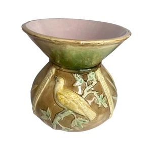 Antike Majolika Spuckel Cuspidor Vögel braun Lavendel innen - Bild 1 von 11