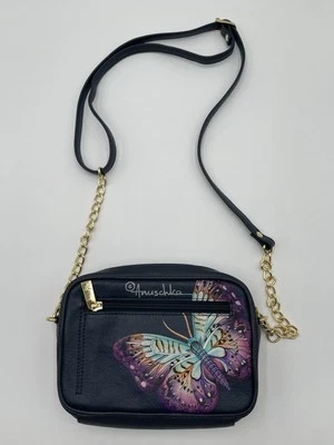 Bolso Bandolera Anuschka Cuero Pintado a Mano Cámara RFID Alas Mágicas Mariposa Foto 1 de 4