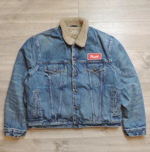 Polo Ralph Lauren Distressed Sherpa Fleece Denim Trucker Patch Jacket Size XL - Picture 1 of 8