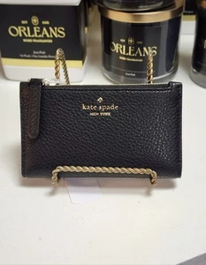 Portafoglio Kate Spade Roulette piccolo sottile bifold pelle nero CC ID slot cerniera nuovo con etichette - Foto 1 di 9