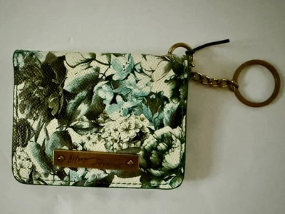 Betsey Johnson Negro, Blanco, Azul Floral Estuche para Tarjetas de Crédito Llavero Cartera Foto 1 de 4