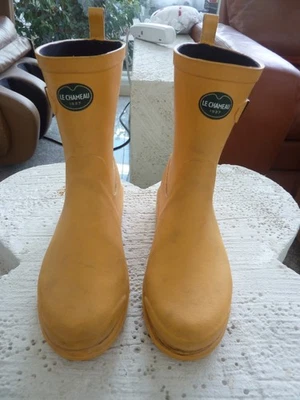 Bota Le Chameau Wellington amarilla forrada de neopreno para mujer talla 10,5 Foto 1 de 4