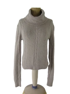 Suéter De Colección Talbots Para Mujer S Taupe Beige Angora Seda Lana de Cordero Cable Capucha Cuello - Imagen 1 de 13