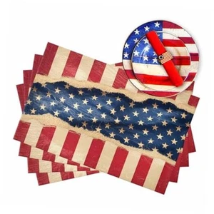 Vintage American Flag Stars 4th of July Placemats Set of 6 13x19 Inch Red - Picture 1 of 8