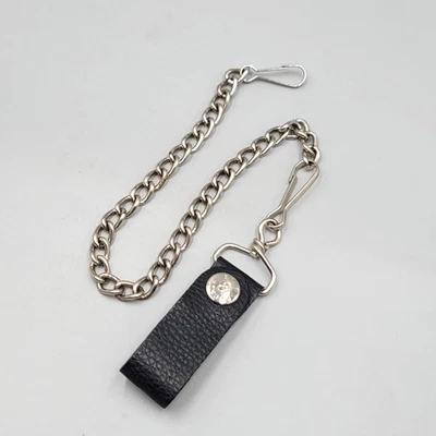 Cinto e fivela carteira corrente couro preto tom prata 12" - Imagem 1 de 4