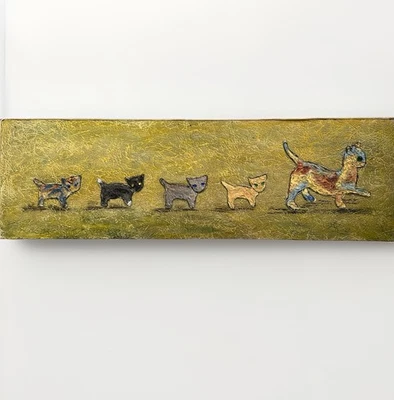 VTG Atomic Mom Cat & Kittens Original Folk Art on Board Mixed Media Kitsch 1950s - Image 1 of 4