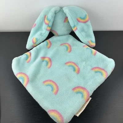 Blankets & Beyond Blue Rainbow Bunny Rabbit Baby Blanket Faceless Lovey HTF Soft - Image 1 of 4