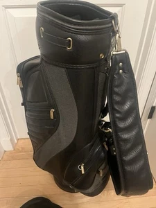 💙MIZUNO Golf Uomo Caddy 35" Borsa Tour Cart Pelle Nera 6 Vie~CONDIZIONI PERFETTE - Foto 1 di 16