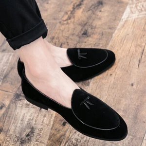 Mens Slip On Belgian Dress Shoes Suede Slippers Bowknot Loafers Driving Flats - Picture 1 of 11