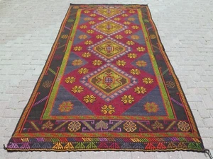 Turkish Wool Kilim, Large Rugs, Handmade Floor Carpet, Boho Kelim Rug 63"X124" - Picture 1 of 24