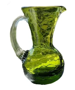 Miniatur Olivgrün Crackle Kunst Glas Griff Krug Haus der 7 Giebel 3/4" - Bild 1 von 5