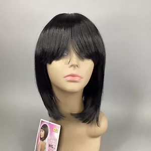 Peluca Bob asimétrica Amina #1 negra azabache con gorra clásica sintética a prueba de calor para golpes - Imagen 1 de 9