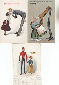 Lotto 3 cartoline artista piccola donna e grande uomo dal 1906 matrimonio amore umorismo 2310038 - Foto 1 di 2