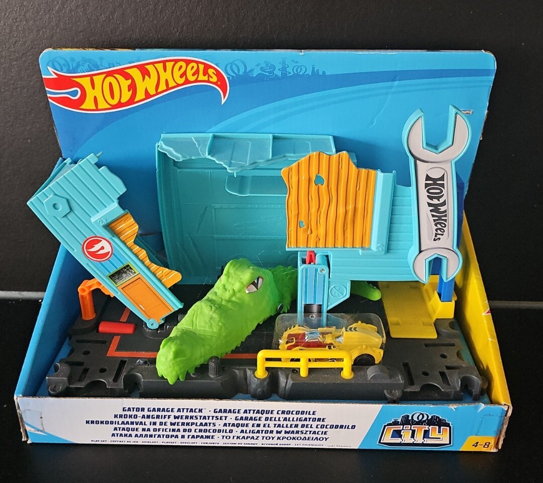 Hot Wheels City Kroko-Angriff Werkstattset - Action Spielset Mit Auto