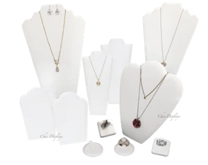 11pc Jewelry Display Set White Faux Leather Displays Necklace Ring Earring Stand - Picture 1 of 8