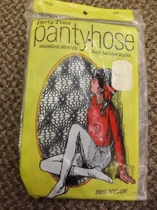 Vtg 60s NEW Girls 4-6X Blue Floral Web Open Knit Nylon Fishnet Panty Hose Tights - Picture 1 of 3