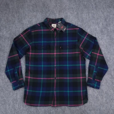 Camisa Leivs Para Hombre Mediana Verde Azul Rosa Cuadros Relajada Jackson Trabajador Abotonada Foto 1 de 4