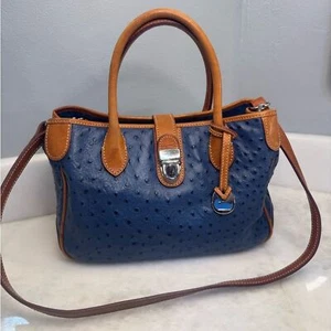 Bolso de Mano De Colección Dooney & Bourke Azul Avestruz Cuero Repujado - Mediano - En muy buen estado - Imagen 1 de 16