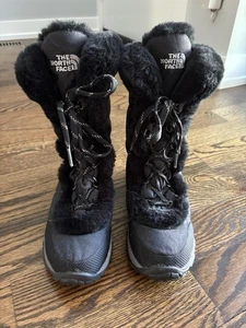The North Face Black Goose Down Faux Fur Mid Calf Winter Snow Boots Size 8.5 - Picture 1 of 12