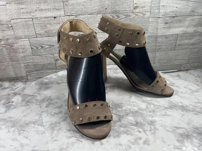 Женские сандалии Jimmy Choo 7 М туфли коричневые замшевые с заклепками ремешок на лодыжке блочные каблуки - Изображение 1 из 4