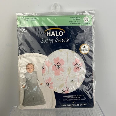 HALO SleepSack 100% Cotton Pink Wildflower Print Zip Large 12-18 Mos TOG 0.5 - Image 1 of 4