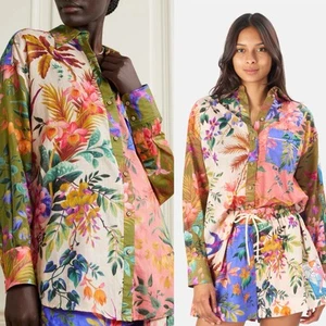 Zimmermann Tropicanna Cotton Floral Patched Button Up Shirt Spliced Size US 4 - Picture 1 of 10