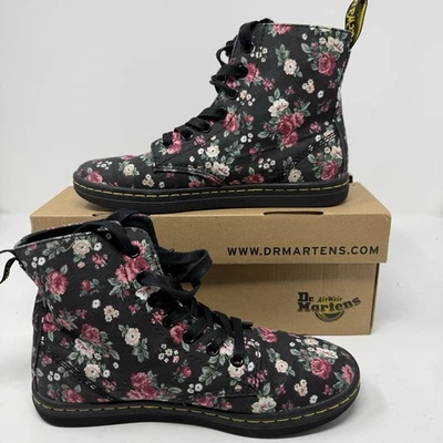Dr. Martens Hackney Botas Mujer 6 Negro Floral Combate Lona Zapatos con Cordones NUEVO Foto 1 de 4