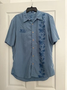 Vintage In N Out Herren Hemd Lg Kurzarm Knopfleiste Blau Hawaii Blumen - Bild 1 von 7